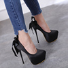 black sexy Stiletto Sky High Nightclub Women's Shoes 15cm Extra high heels Waterproof 16 centimeter bow Single shoes