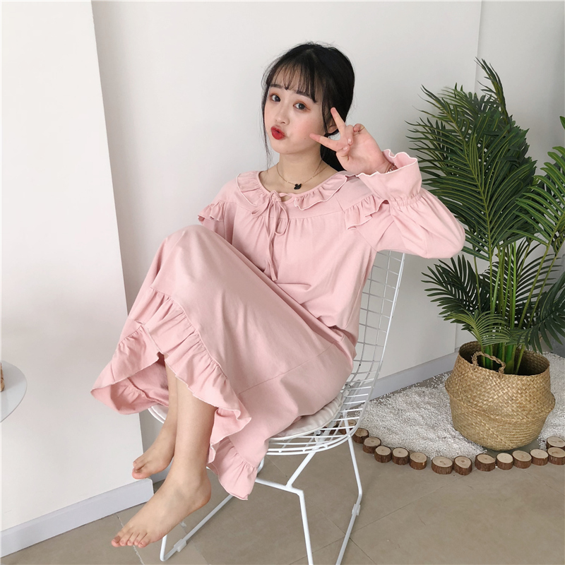 (用1元券)shinely夏莉 韩国ins可爱纯色系带木耳边睡裙甜美公主风家居服女