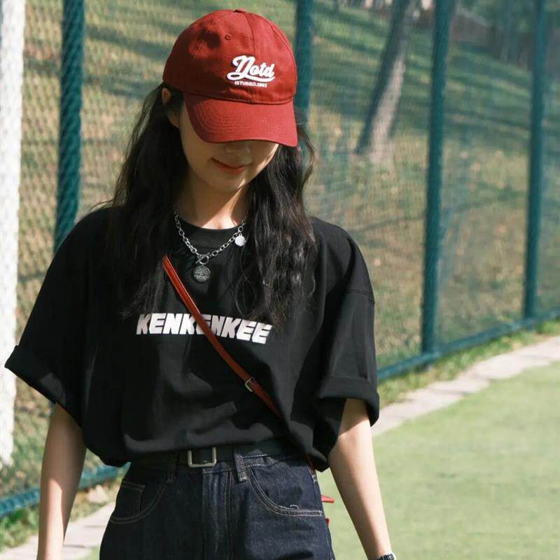 甜酷黑色纯棉短袖t恤女简约字母印花2026年夏季韩版宽松半袖上衣