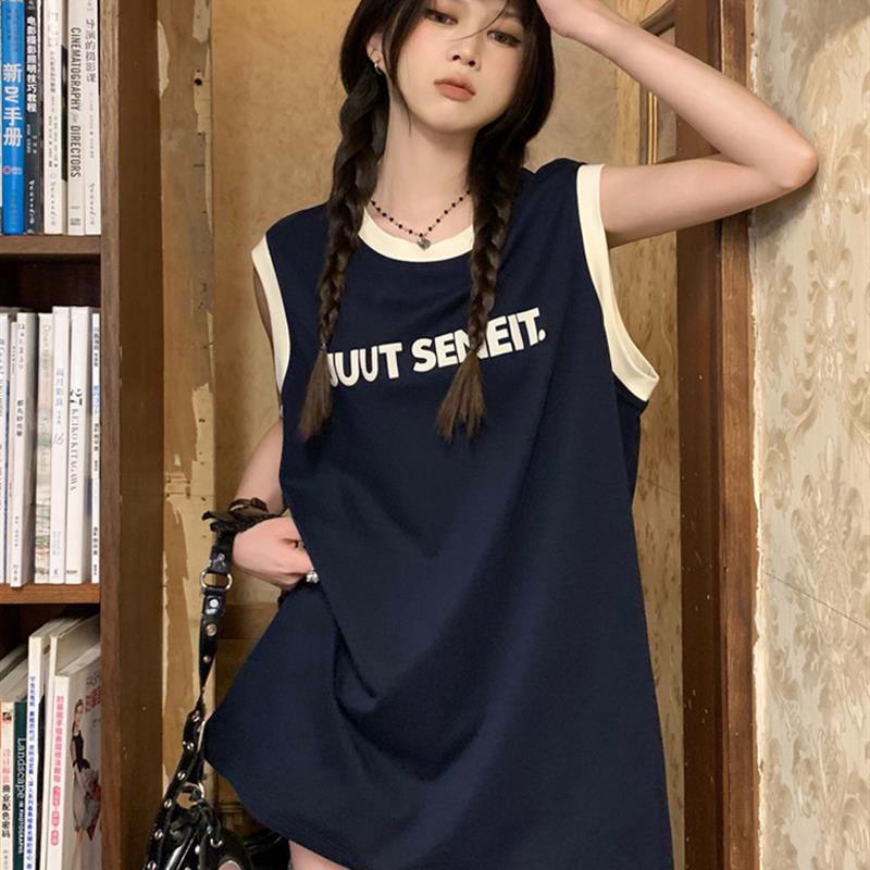 无袖t恤女款背心外穿设计感撞色坎肩夏季宽松韩版运动上衣篮球服