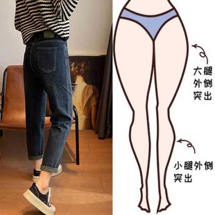 潮 胖妹妹mm显瘦老爹裤 梨型身材高腰撞色加绒哈伦牛仔裤 女秋冬大码