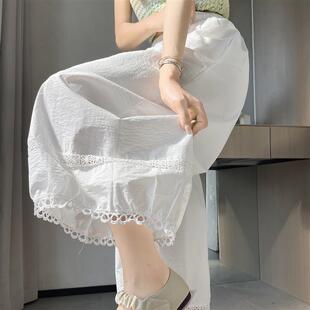 白色冰丝棉麻镂空灯笼裤女夏薄款高腰宽松阔腿休闲裤八分九分裤子