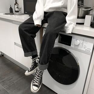 女直筒宽松bf学生显瘦百搭阔腿裤 2020春秋季 胖mm牛仔裤 大码 春 韩版