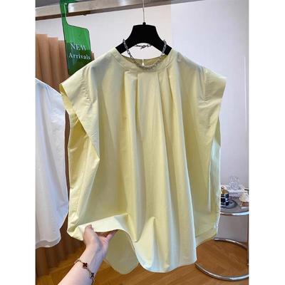 法式显白黄色小飞袖衬衫女夏季2025新款宽松休闲洋气无袖小衫上衣