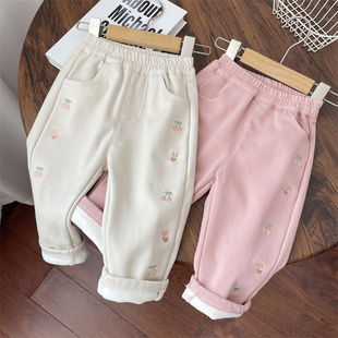 长裤 冬款 女 子外穿一体绒哈伦裤 儿童女童秋冬裤 宝宝加绒休闲裤 卫裤