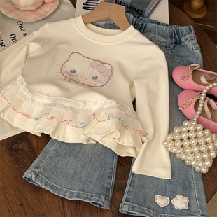 2026春秋女宝亮片kt刺绣裙式娃娃衫女童长袖t恤上衣儿童可爱衣服
