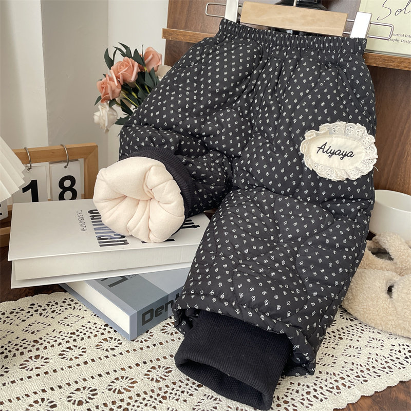 一条过冬女童三层夹棉蚕丝棉超厚棉裤宝宝保暖长裤儿童假两件裤子