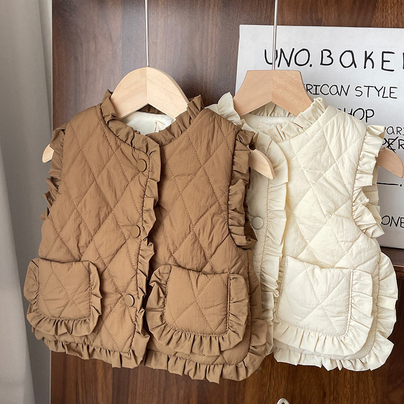 冬季花边口袋加绒马甲