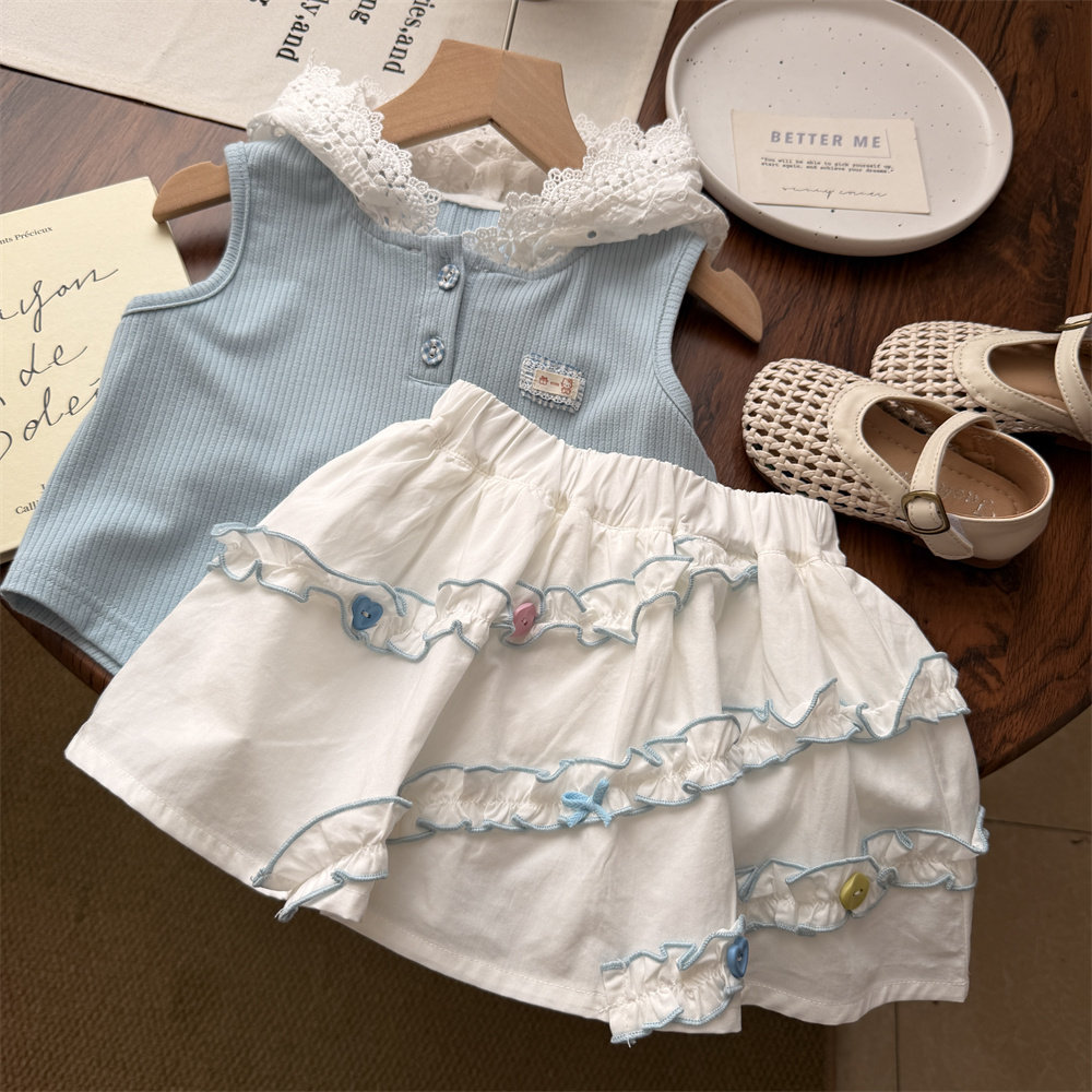 2026夏款女童彩色纽扣花边短裙裙裤儿童白色半身裙洋气宝宝公主裙