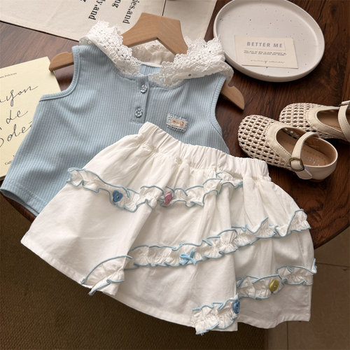 2026夏款女童彩色纽扣花边短裙裙裤儿童白色半身裙洋气宝宝公主裙