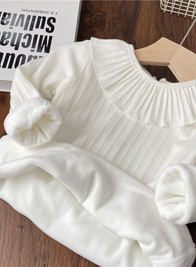 纯棉公主小童秋冬女童加绒打底衫荷叶领长袖t恤婴儿内搭宝宝1上衣