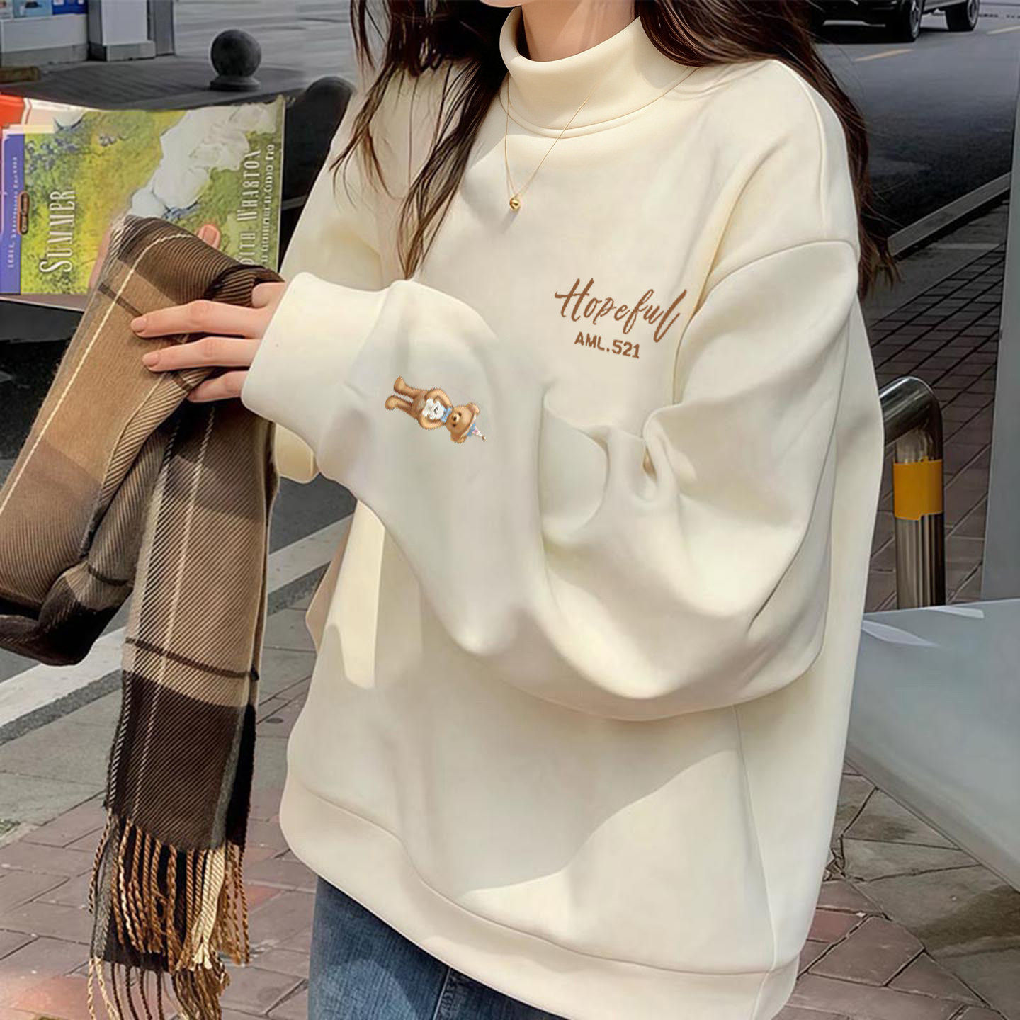 奶杏色加绒加厚半高领卫衣女2025秋冬新款宽松设计感洋气减龄外套,女装/女士精品,卫衣/绒衫,淘宝优惠券,粉丝福利购,淘宝优惠卷