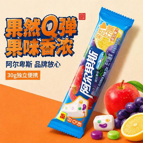 阿尔卑斯果然好嚼缤纷果味30g充气夹心软糖糖果休闲零食食品