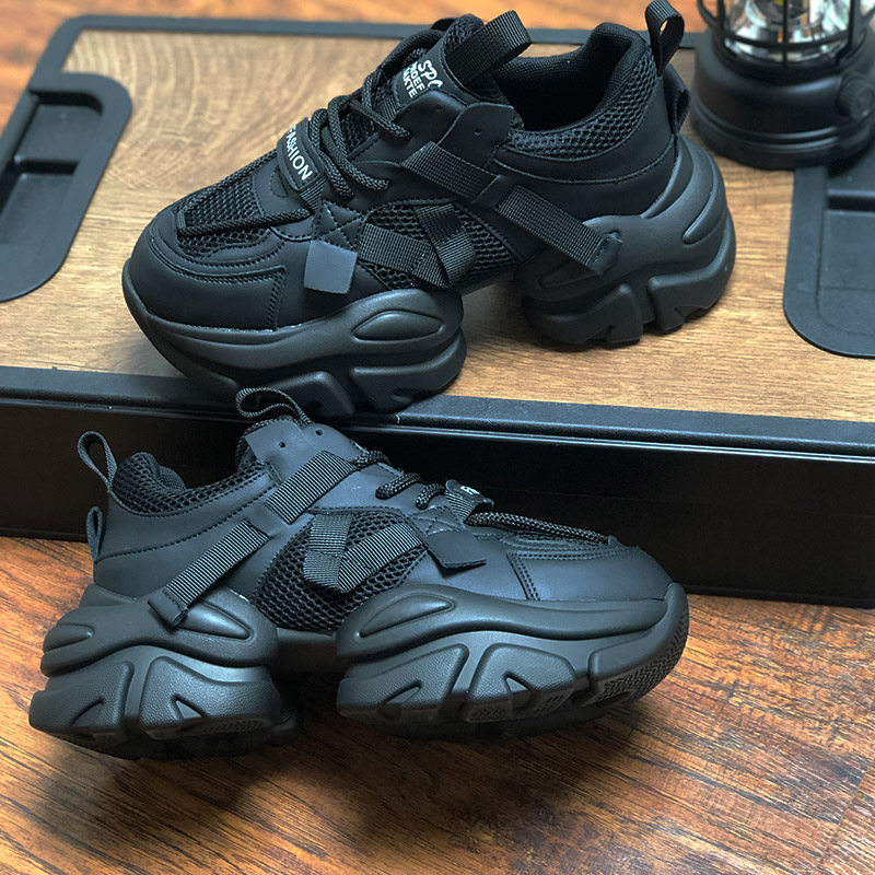 春夏新款增高厚底6厘米松糕运动休闲女鞋老爹鞋真皮网布透气显瘦