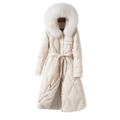 新款 海宁真皮狐狸毛领皮衣女士中长款 束腰保暖羽绒服外套2025冬季