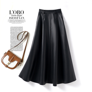 大摆裙a字裙 高腰显瘦百搭时尚 海宁皮裙半身裙女过膝长裙秋季 新款