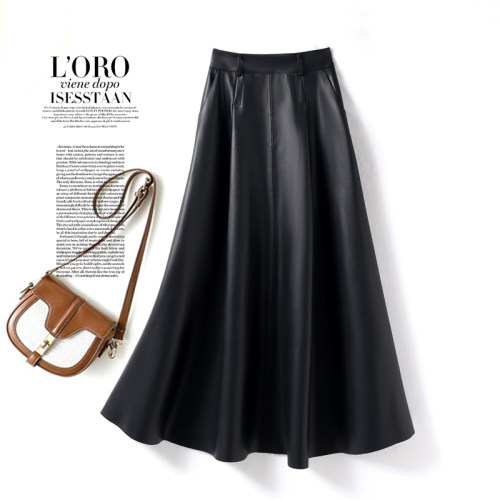 海宁真皮显瘦半身裙绵羊皮大摆裙