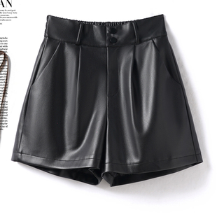 2025新款海宁绵羊皮真皮皮裤女士短裤松紧高腰宽松阔腿裤外穿裤子
