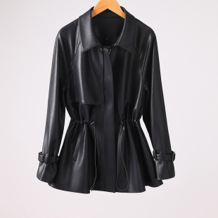 宽松显瘦羊皮夹克时尚 新款 气质收腰外套 秋季 海宁真皮皮衣女中长款