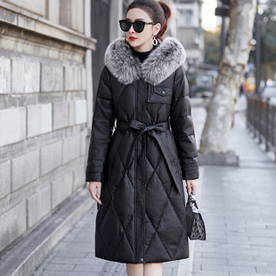2025冬季新款海宁真皮皮衣女长款加绒保暖时尚羽绒服狐狸毛领外套
