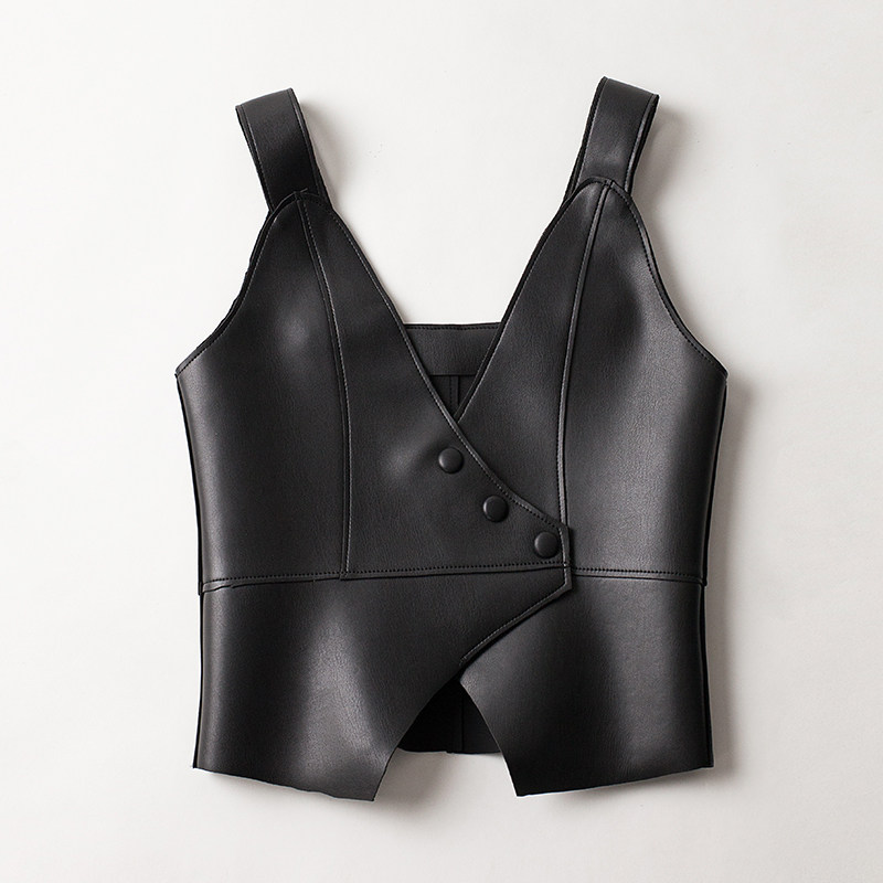 秋季新款海宁真皮皮衣女士气质背心外搭显瘦无袖羊皮扣坎肩皮马甲