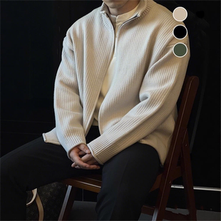 复古毛线衣 加厚保暖毛衣老钱风男士 极简风立领拉链针织开衫 男冬季