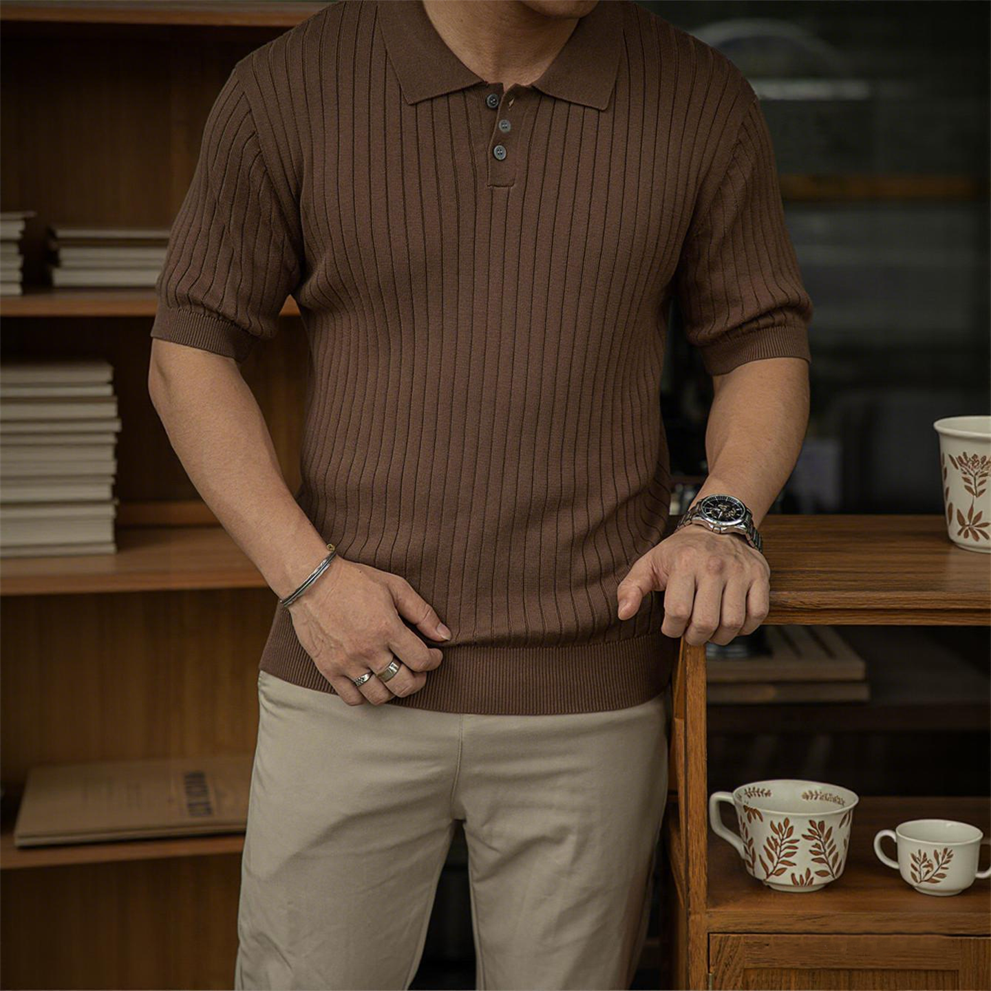 意式复古夏季翻领针织衫男老钱风短袖条纹POLO衫马球服轻熟T恤男,男装,针织衫/毛衣,淘宝优惠券,粉丝福利购,淘宝优惠卷