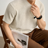 百搭通勤老钱风亲肤T恤夏季 简约风男士 透气修身 短袖 男 圆领针织衫