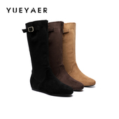 月芽儿长筒靴女2025新款 冬季 加绒靴子内增高瘦瘦靴美拉德骑士长靴