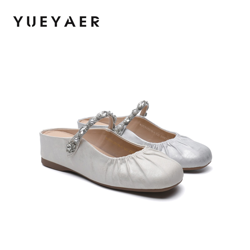 月芽儿2026新款法式芭蕾玛丽珍鞋女平底水钻一字带包头半拖穆勒鞋,女鞋,穆勒鞋,淘宝优惠券,粉丝福利购,淘宝优惠卷