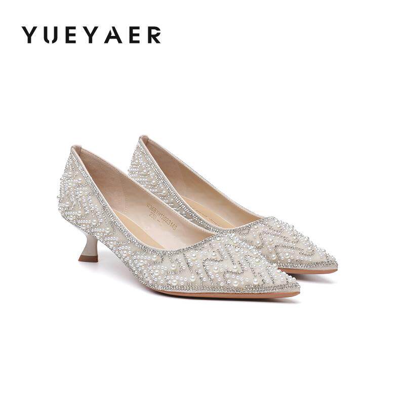 月芽儿水钻珍珠结婚高级感婚鞋单鞋婚纱新娘伴娘满天星尖头女鞋