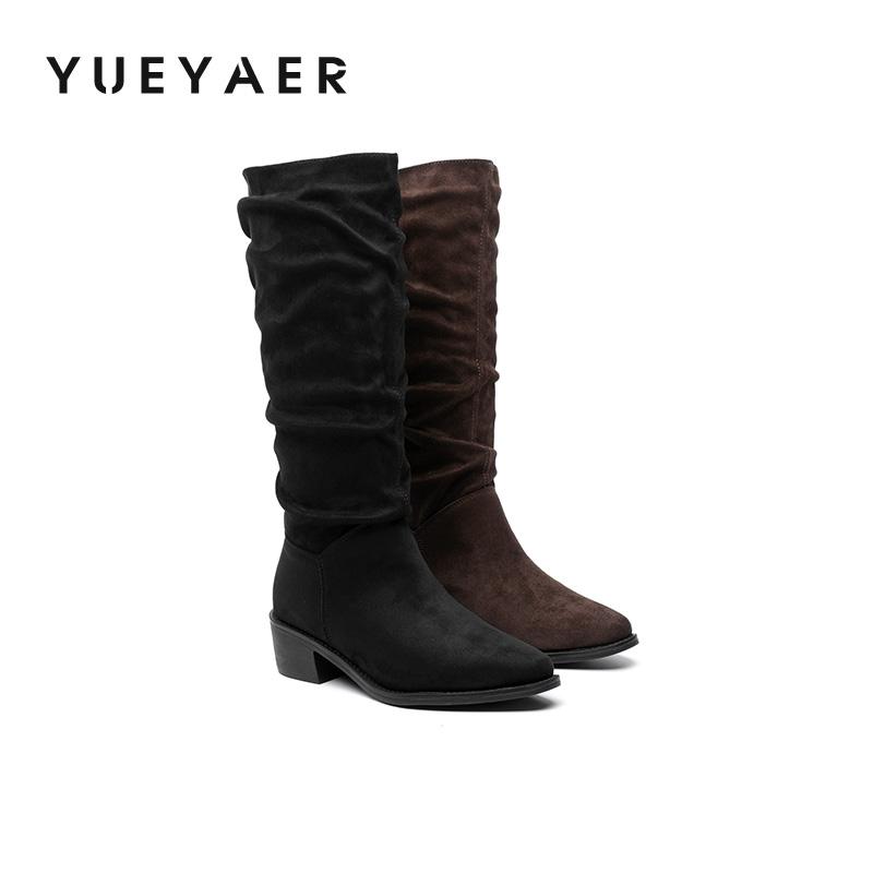 月芽儿复古尖头显瘦高筒骑士靴