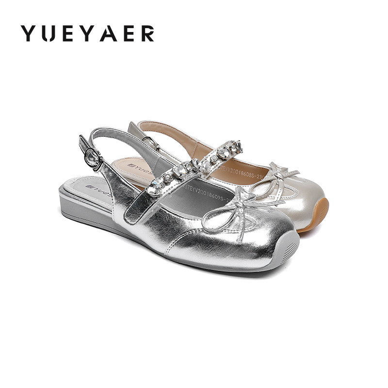 月芽儿包头凉鞋女款2026夏季新款平底魔术贴蝴蝶结配裙子后空单鞋