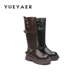 月芽儿厚底长靴女粗跟2025冬季 新款 长筒骑士靴不过膝高筒绒里靴子