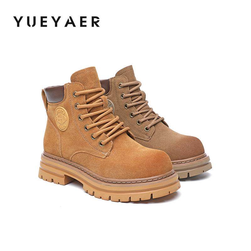 月芽儿厚底马丁靴女款新款冬季加绒加厚登山短靴英伦风大黄靴