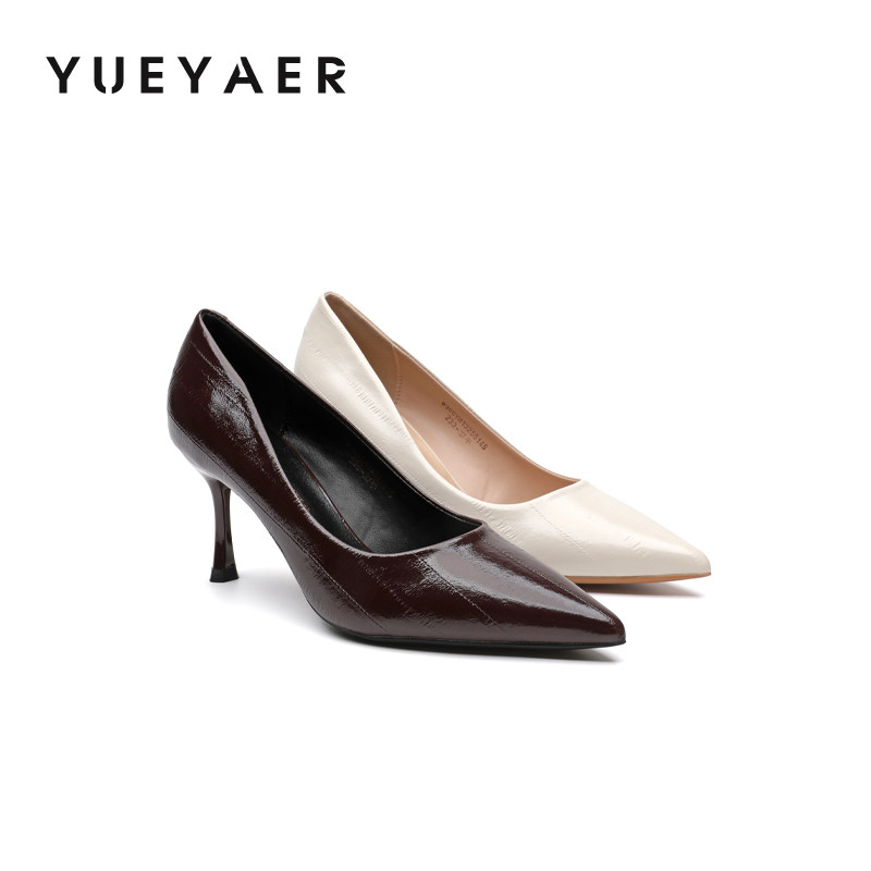 月芽儿黑色高跟鞋女秋季新款工作通勤尖头单鞋工装细跟晚宴鞋