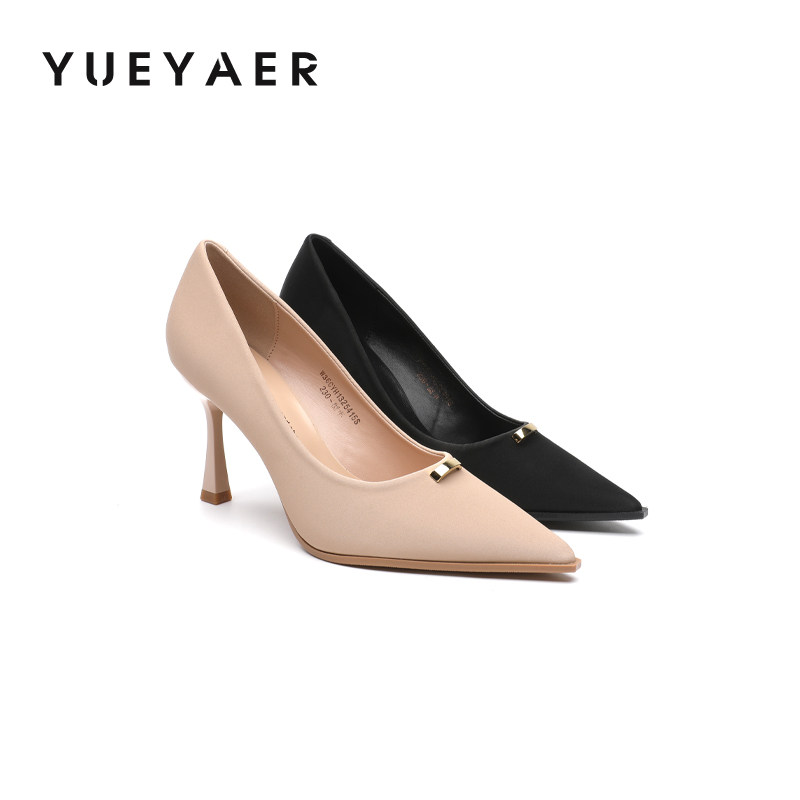 月芽儿高跟鞋女秋季新款工作通勤时尚尖头单鞋工装细跟晚宴鞋