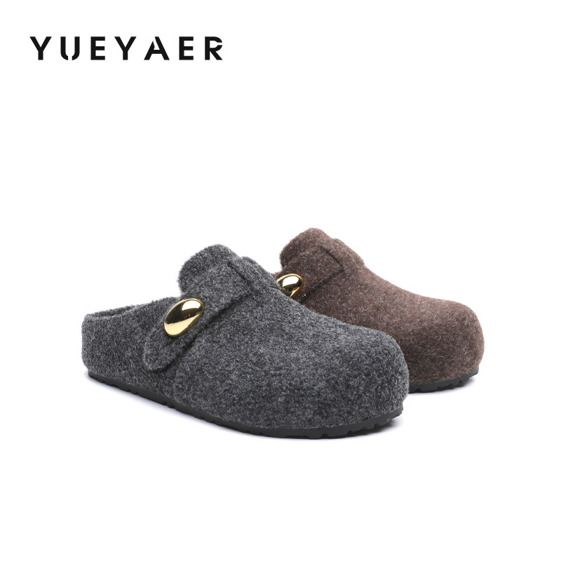 月芽儿厚底呢子勃肯鞋包头半拖鞋女外穿2026春季新款一脚蹬凉拖鞋