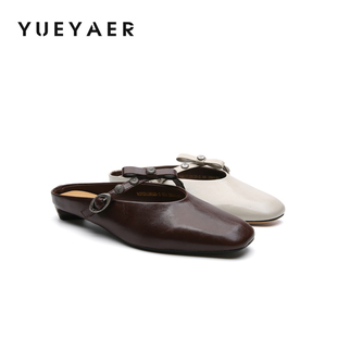 月芽儿法式穆勒鞋女2026新款春季蝴蝶结低跟包头半拖玛丽珍凉单鞋