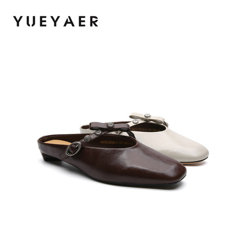 月芽儿法式穆勒鞋女2026新款春季蝴蝶结低跟包头半拖玛丽珍凉单鞋