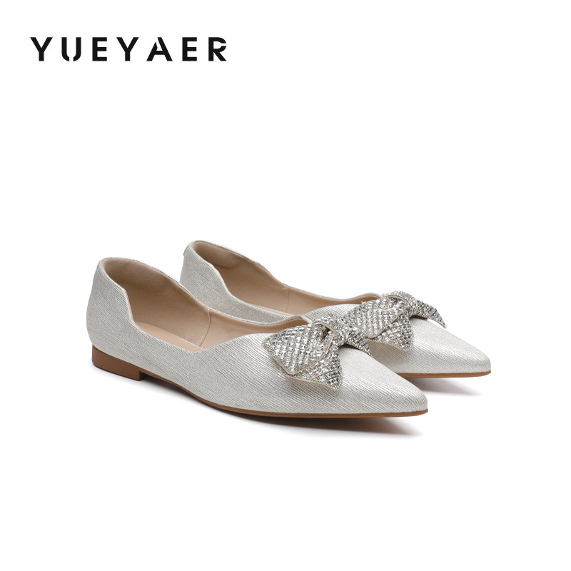 月芽儿优雅平底单鞋女2026春季新款尖头蝴蝶结时尚不累脚宴会鞋子