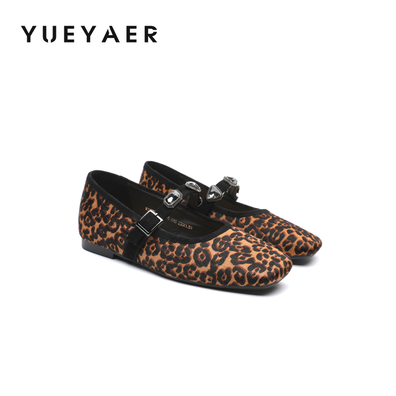 月芽儿豹纹玛丽珍鞋2025秋季新款复古软底浅口一字带平底单鞋女鞋