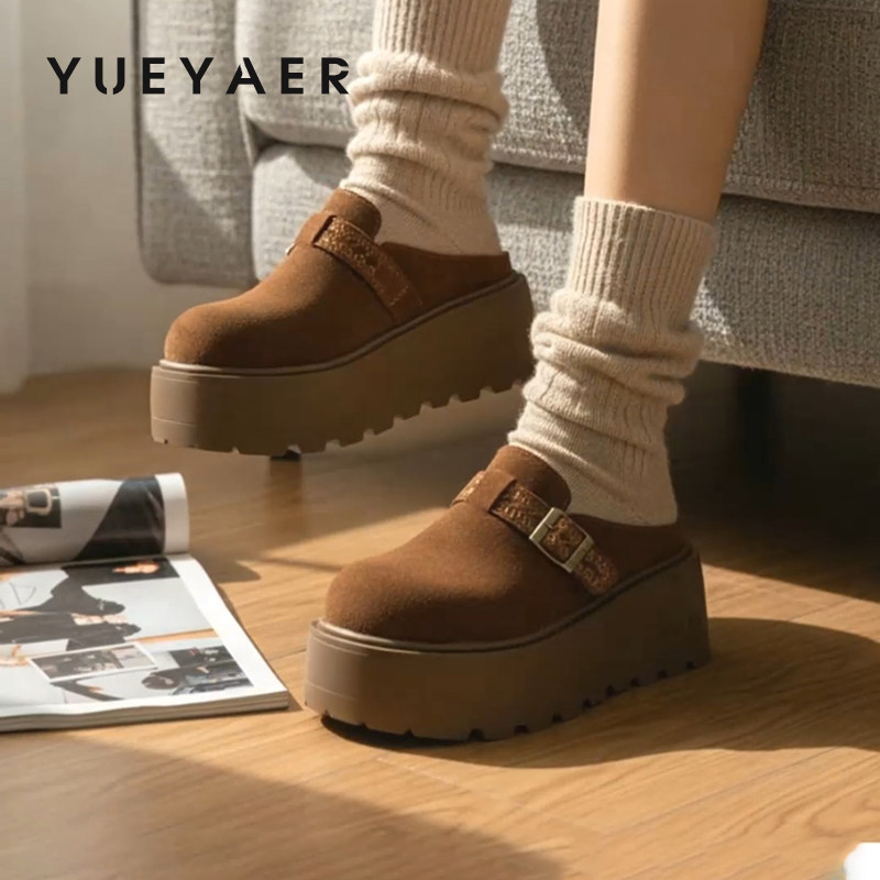 月芽儿2026春季新款厚底勃肯鞋女包头拖鞋一脚蹬增高懒人鞋穆勒鞋