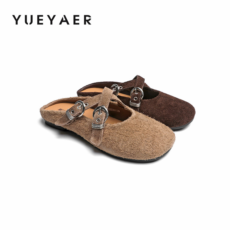 月芽儿玛丽珍勃肯鞋女2026新款夏季外穿一脚蹬低跟厚底包头半拖鞋