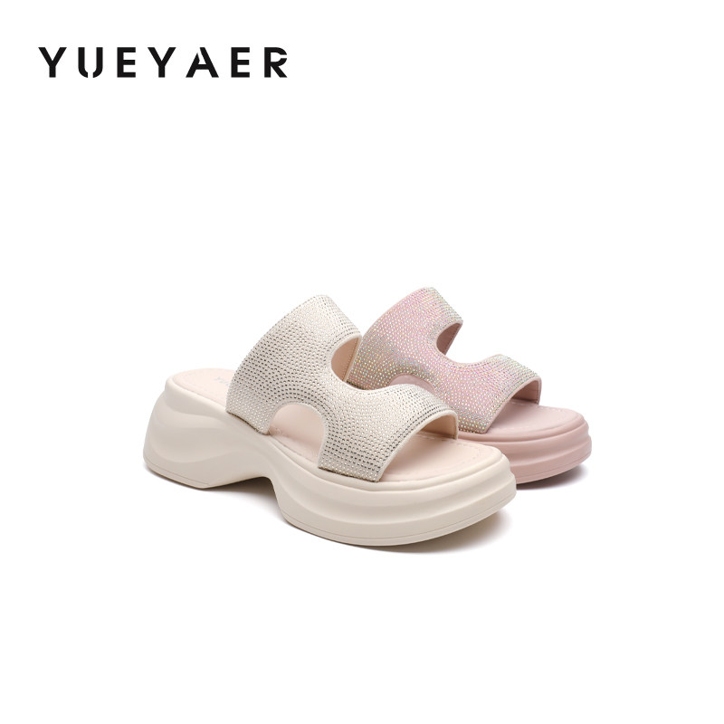 月芽儿水钻绝美凉拖鞋女款夏季新款平底拖鞋女夏季外穿凉鞋子