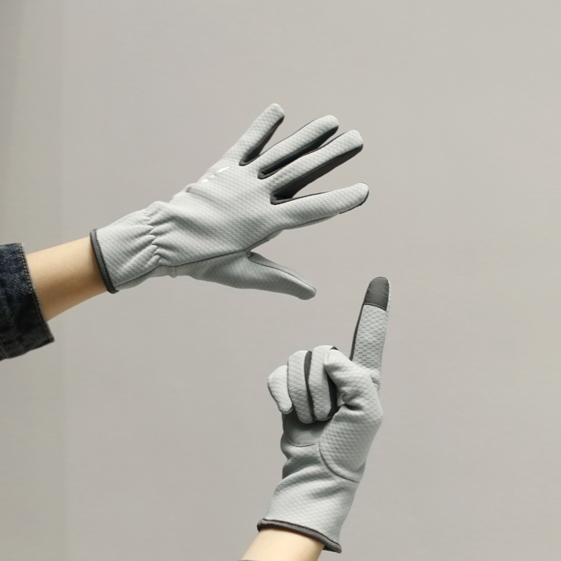 韩版骑行运动自行车五指薄绒可触屏夜跑反光条防滑弹力手套摩托车