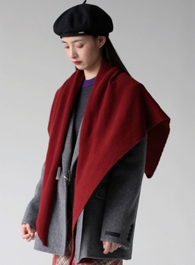 100%澳洲纯羊毛简约基础红色大三角围巾高级感多用外搭披肩云朵感