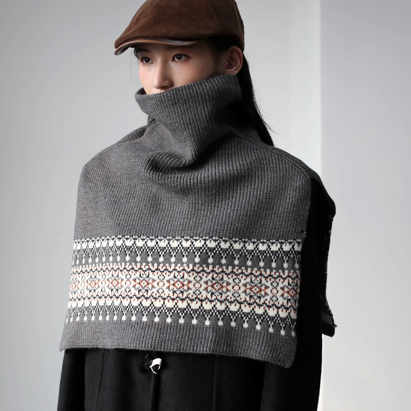 复古费尔岛提花高领套头围脖