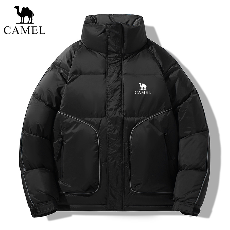骆驼立领羽绒服男冬季短款防泼水白鸭绒黑色加厚户外保暖防寒外套
