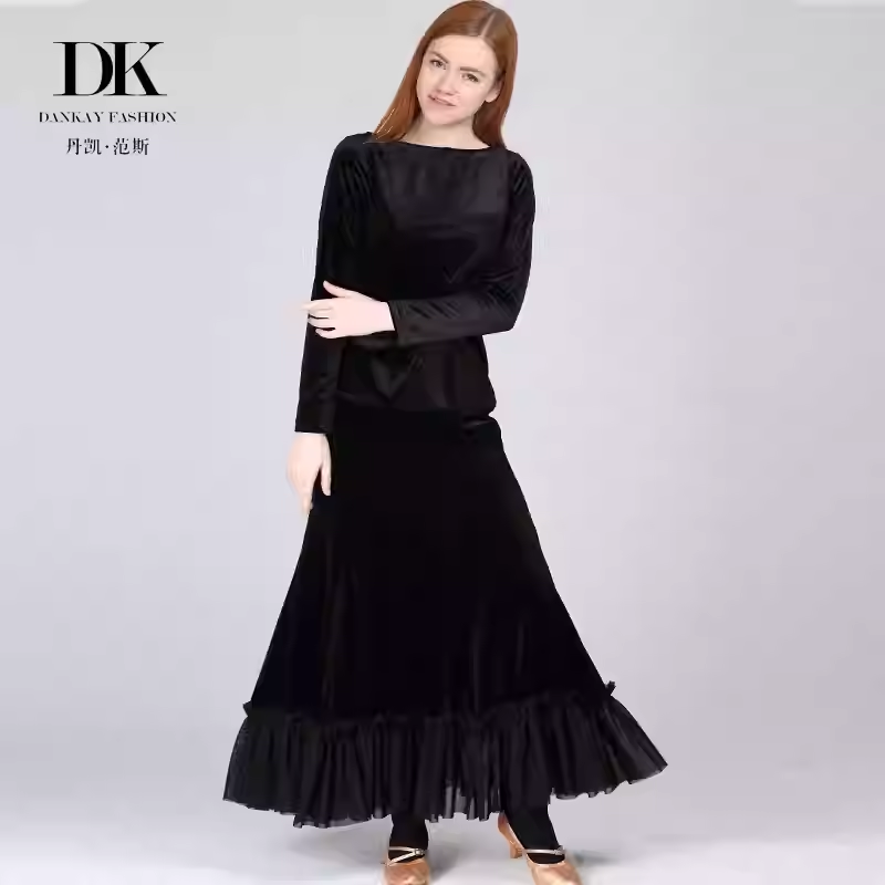 摩登舞长裙丹凯成人练习服表演服女士下装半身大裙摆网纱设计广场